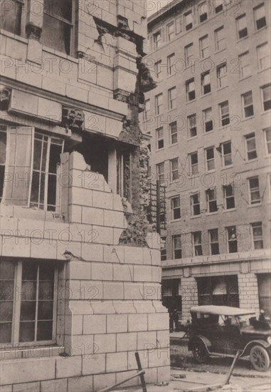 Japan Earthquake 1923: The "Kaijo" and "Marunouchi" buildings, two large structures in Marunouchi quarter, as they appeared after the severe quakes