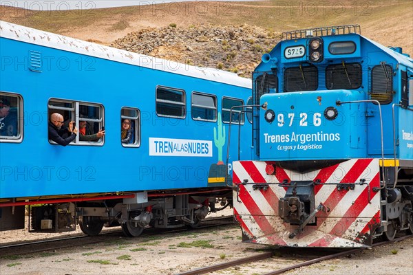 Argentina,  Salta province - Tourist attraction 'Tren a las Nubes' or train into the clouds . The village San Antonio de los Cobres where the train st