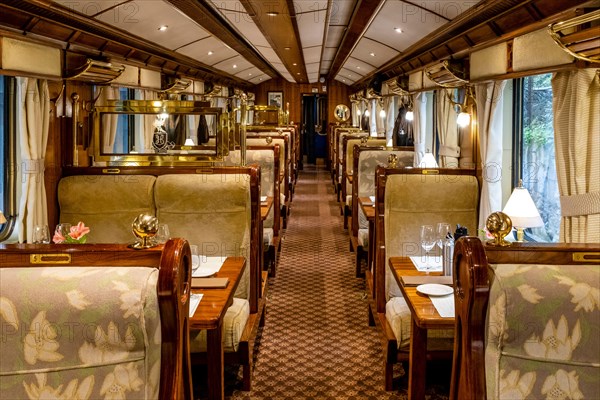 A Luxury Belmond ‘Hiram Bingham’ Train at Aguas Calientes Station, Machupicchu Pueblo, Cusco Region, Peru.