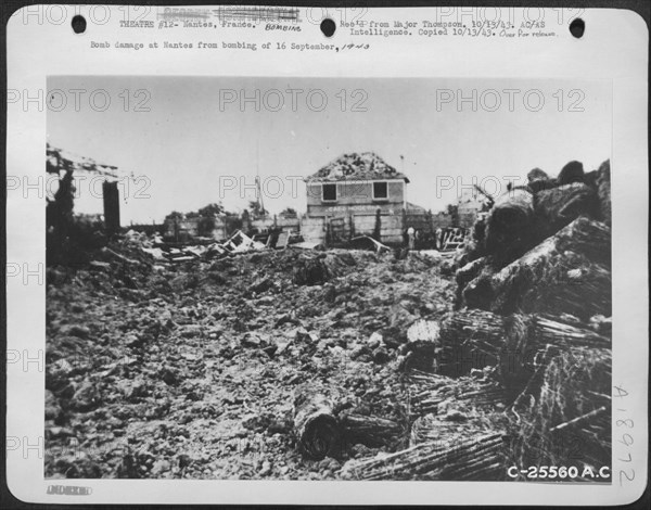 Bomb damage at Nantes from bombing of 16 September, 1943.