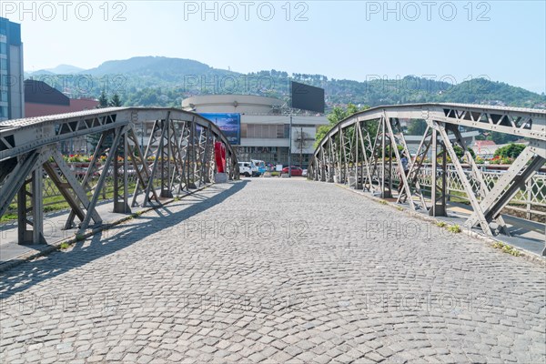 Sarajevo, Bosnia and Herzegovina - June 3, 2022: Eiffel bridge at Skenderija. The Skenderija Bridge (also called Ajfel or Ajfelov most).