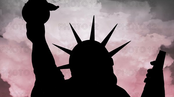 The Statue Of Liberty Of New York City Against  Clouds