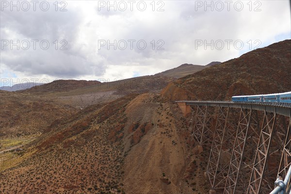 san Antonio de los Cobres, Salta, Argentina. Enero 2022.Train to the clouds crossing the La Polvorilla Viaduct