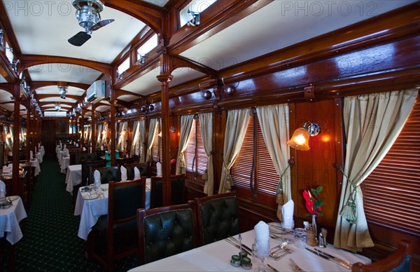 South Africa, the restaurant of the Rovos Rail luxury train travelling between Cape Town and Pretoria