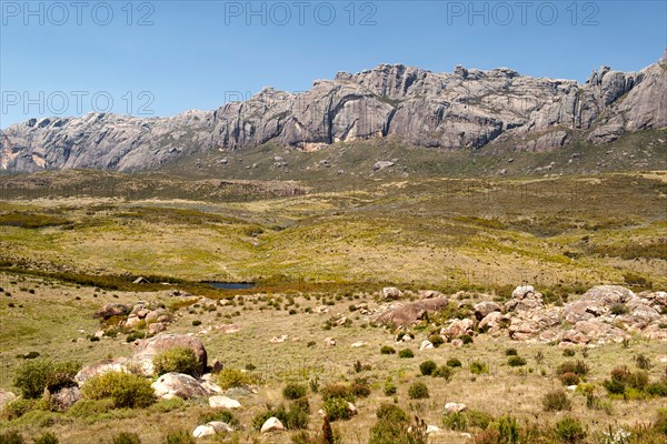 View of the landscape and one of the overnight camps in Andringitra National Park in southern Madagascar.