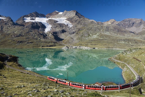 bernina express train at bernina pass