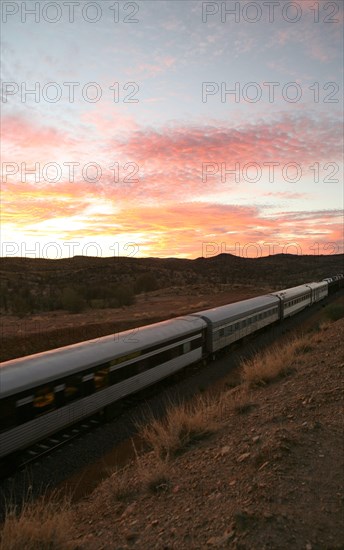 May 08, 2008 - Alice Springs, Northern Territory, Australia - The Ghan is a passenger train operating between Adelaide, Alice Springs, and Darwin on the Adelaide-Darwin railway in Australia. Operated by Great Southern Railway and with locomotives provided by Pacific National, the journey takes 48 ho