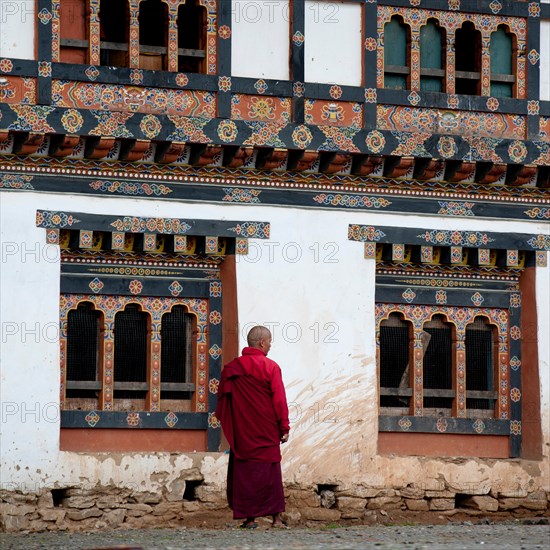 Monk outside the Gangte Goemba Monastery, Phobjikha Valley