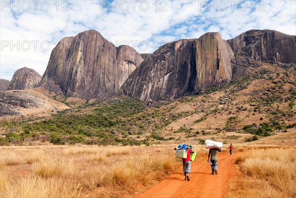 Porters in the Tsaranoro Massif in central Madagascar