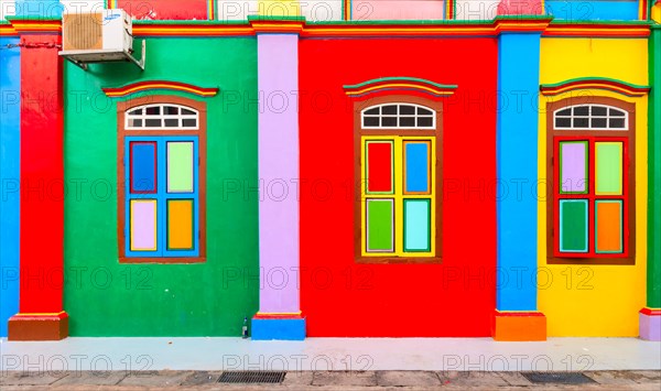 Colorful facade of building in Little India, Singapore