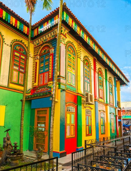 Colorful facade of building in Little India, Singapore