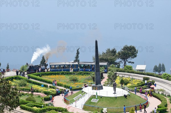 Steam Locomotive hauled Darjeeling Himalayan Railway at Batasia Loop, Darjeeling, Eastern Himalayas, West Bengal