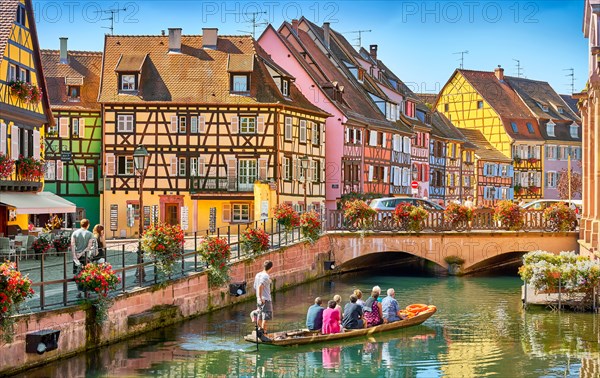 Tourists on the boat, Petite Venise (Little Venice) district, Colmar, France