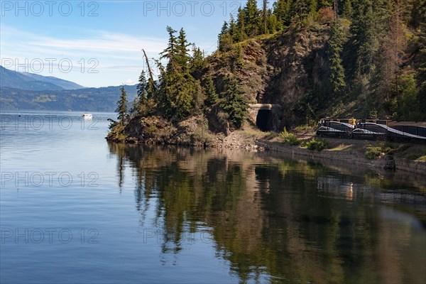 The Rocky Mountaineer train on the Canadian Pacific Rail route through the Rocky Mountains, Canada near Vancouver.