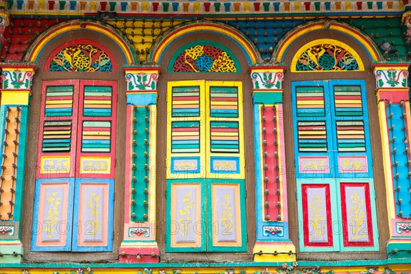 Shutters of traditional villa, Little India, Singapore