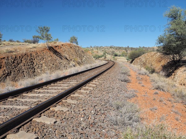 The Ghan railway track from Darwin to Alice Springs, near Alice Springs, Australia  July 2015