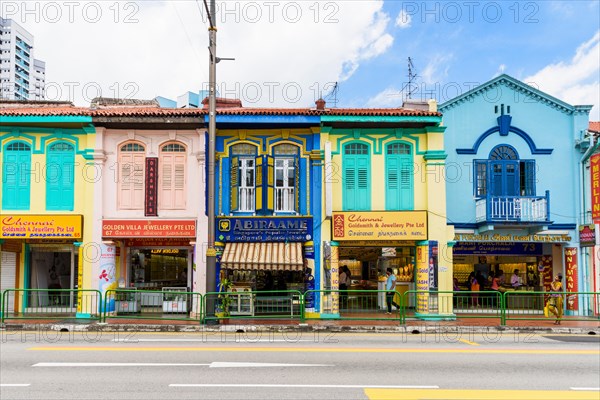 Colourful shophouses along Serangoon Rd, Little India, Singapore