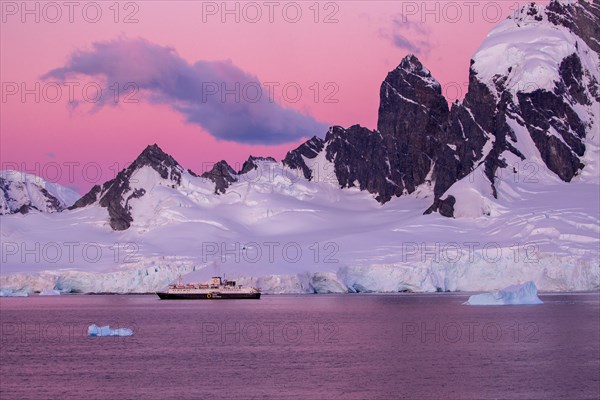 Icebergs and glaciers at Cuverville Island, Antarctica