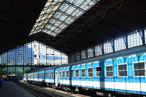 Train standing at a platform, Nyugati station, Budapest, Hungary