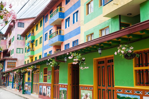 GUATAPE, ANTIOQUIA - COLOMBIA, NOVEMBER 2017. Colorful streets of Guatape city in Colombia