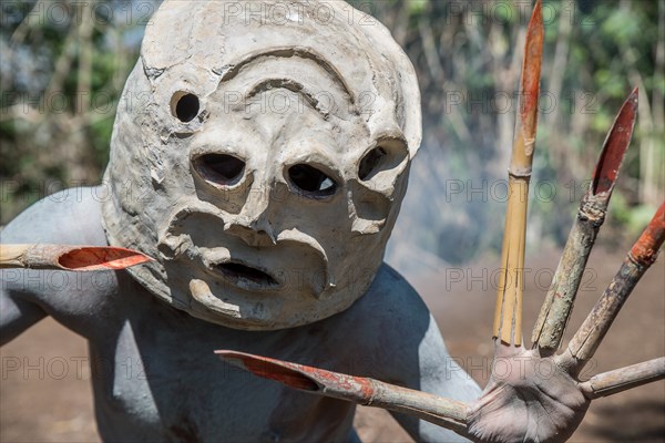 Masked Asaro Mudmen performance, Geremiaka village, Goroka area, Eastern Highlands Province, Papua New Guinea