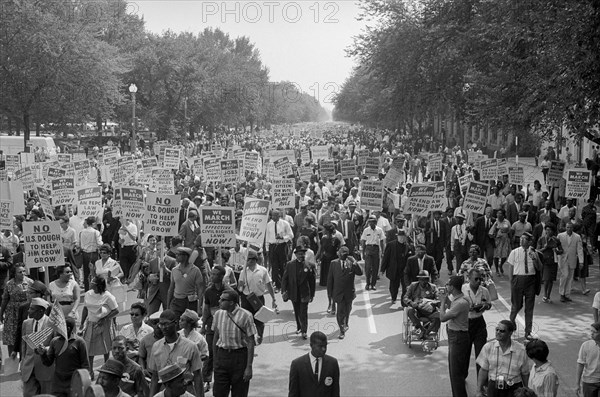 Civil rights marchers in the streets of Washington, D.C. August 28, 1963