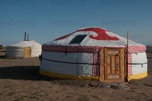 Gers or yurts at Meekhi Tourist Camp, Bayanzag (Flaming Cliffs), Gobi Desert, Mongolia