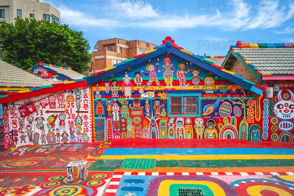 Taichung, Taiwan - September 10: Rainbow Village is a veterans villages with vibrant colorful street art created by a former soldier, Huang Yung-Fu, t