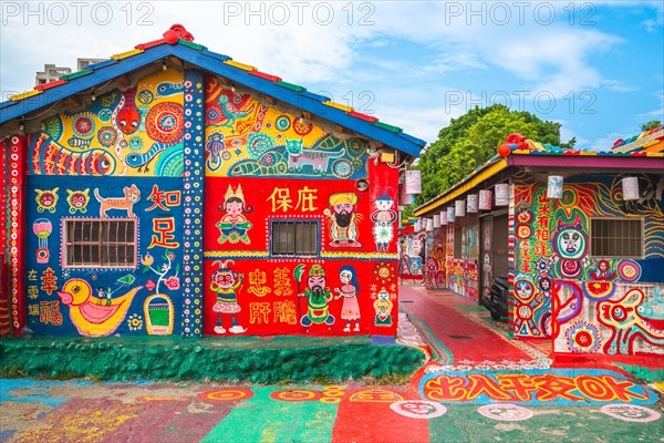 Taichung, Taiwan - September 10: Rainbow Village is a veterans villages with vibrant colorful street art created by a former soldier, Huang Yung-Fu, t