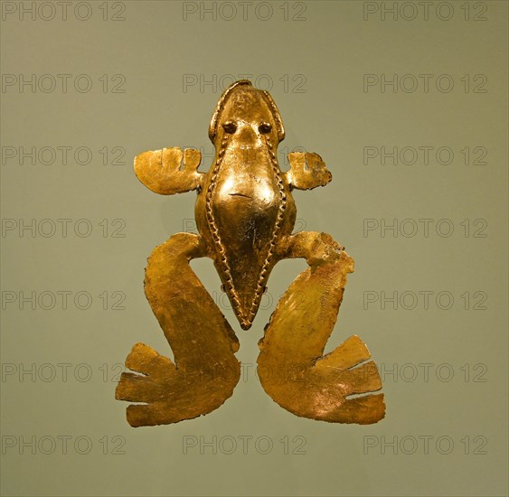 A golden frog on display at the Museo del Oro (Gold Museum), Bogota, Colombia