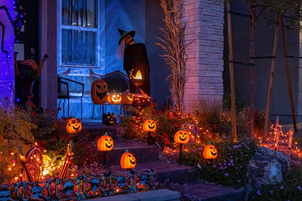 Night view of a house with halloween decoration at Las Vegas