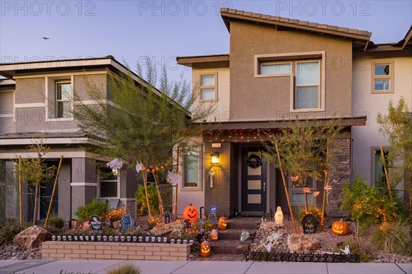 Las Vegas, OCT 29, 2020 - Night view of a house with halloween decoration