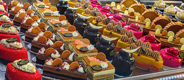 French pastries on display a confectionery shop in France