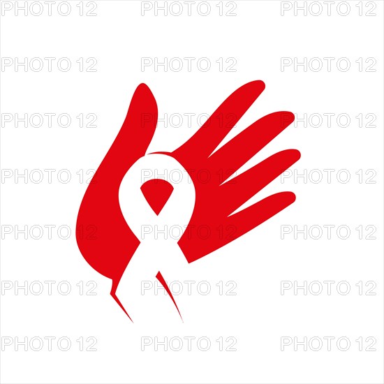 Isolated white ribbon in red human hand. Disease awareness. World Aids Day concept. Stop virus icon. International support campaign for sick people. Vector illustration.