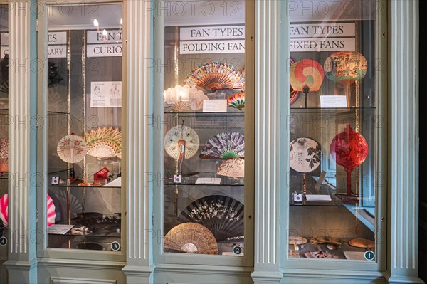 Hand fans on display in the Fan Museum in Greenwich, London England United Kingdom UK