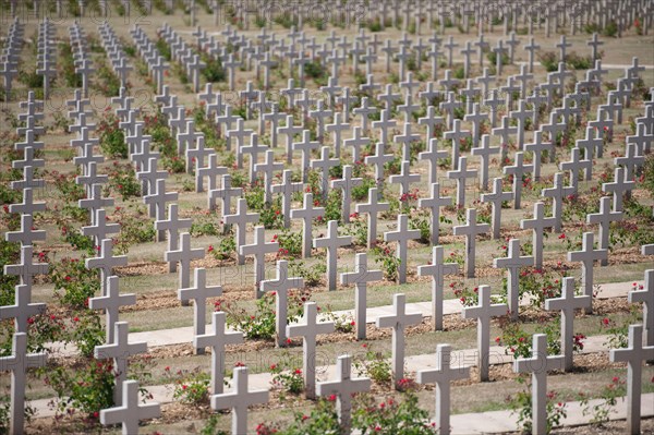 France, Lorraine, Meuse, Verdun, Douaumont Ossuary (L'ossuaire de Douaumont), rows of crosses at war cemetery