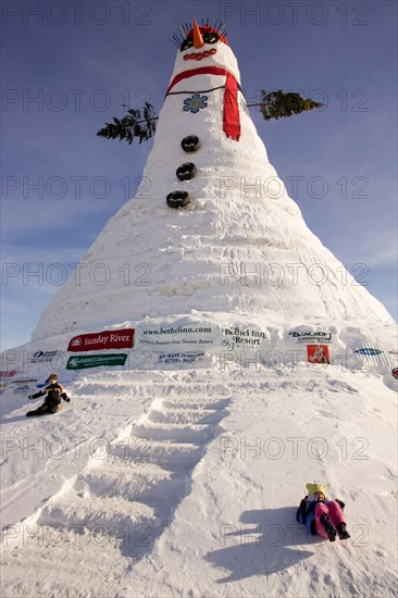 A view the world's tallest snowman in Bethel Maine.