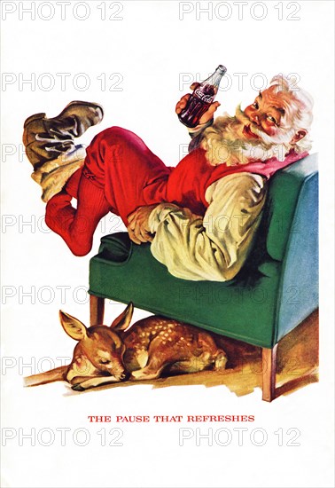 Classic Coca Cola advert in American magazine featuring colour illustration of Santa Father Christmas dated December1958