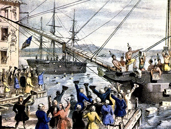 THE BOSTON TEA PARTY  An 1846 lithograph by Nathaniel Currier of the events on 16 December 1773