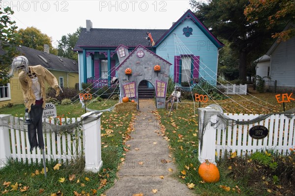 House Decorated for Halloween in Midway, Kentucky