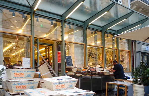 Seafood sold during christmas season at Maison Plisson, general food store, restaurant, Paris, France.