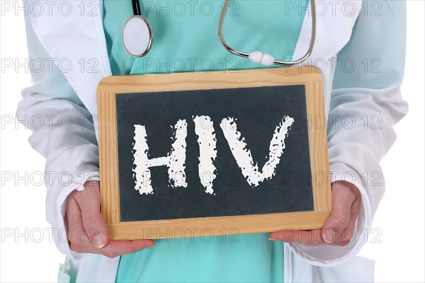 HIV AIDS diagnosis disease ill illness healthy health doctor nurse with sign