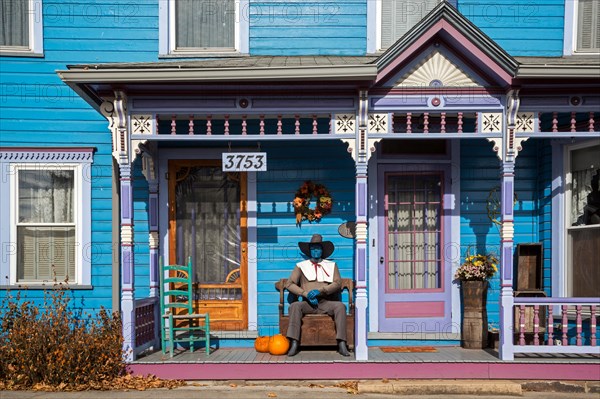 Schellsburg, Pennsylvania - The front porch of a home, decorated for Halloween.