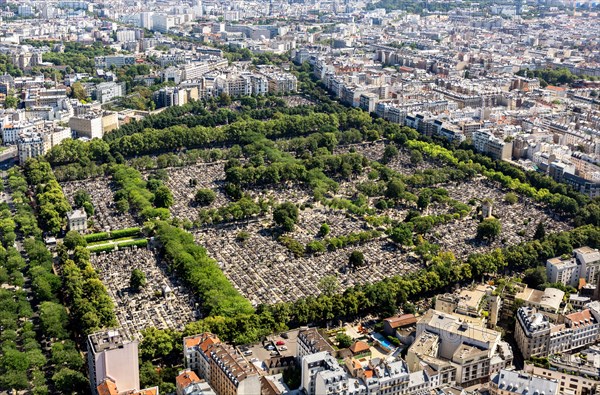 Montparnasse Cemetery (La Cimetière du Montparnasse) from the observation deck at the top of the Tour Montparnasse, Paris, France