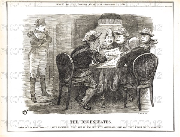 The Dreyfuss Secret Dossier revealed, 1899.  The Ghost of Napoleon looking at the French generals with contempt.
