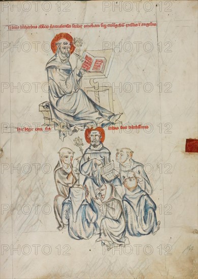 Bernard of Clairvaux Writing, Bernard Preaching to Brothers of the Order, Unknown maker, Silesia, Poland, 1353 reimagined
