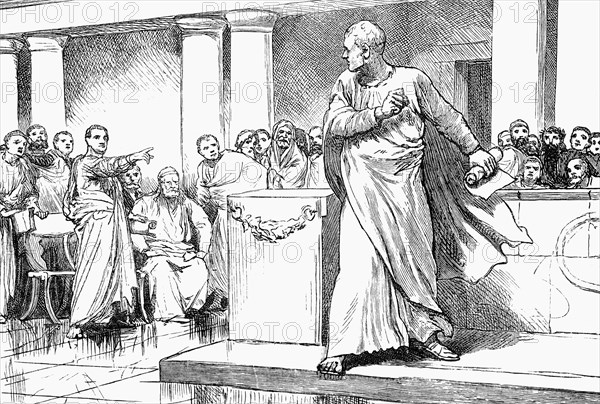 Lucius Sergius Catilina, known in English as Catiline(108–62 BCE), was a Roman Senator of the 1st century BC best known for the second Catilinarian conspiracy, a plot, devised by Catiline with the help of a group of aristocrats and disaffected veterans, to overthrow the Roman Republic in 63 BC. Cicero exposed the plot, which forced Catiline to flee from Rome.