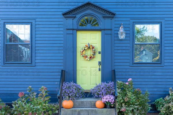 Typical traditional neat painted wooden clapboard house in Newport, Rhode Island, USA