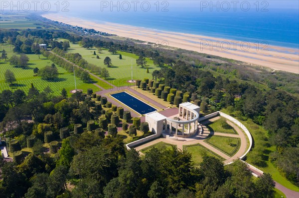 Aerial view of American War Cemetery at Omaha Beach, Normandy (Colleville-sur-Mer).