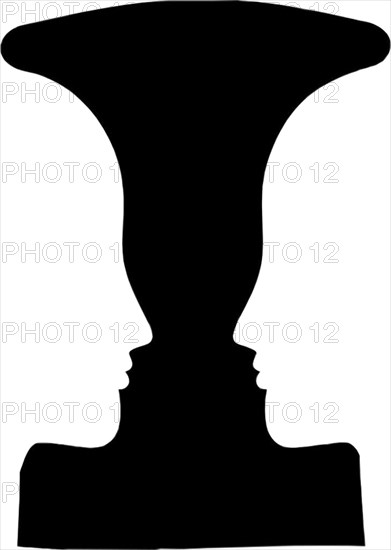 Figure-ground perception, face and vase. Figure-ground organization. Perceptual grouping. In Gestalt Psychology identifying a figure from background